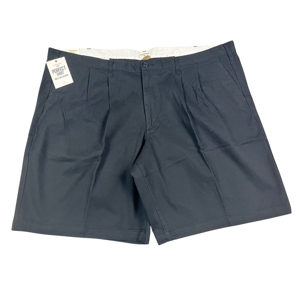 Dockers Mens Perfect Short Big & Tall Pleated Black Chino Size 50 Utility New